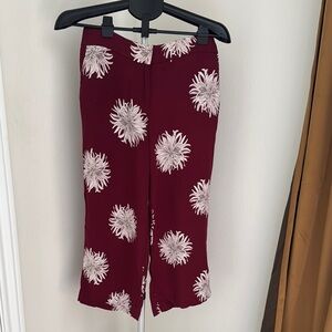 Ann Taylor Floral Print Burgundy Pants 4p